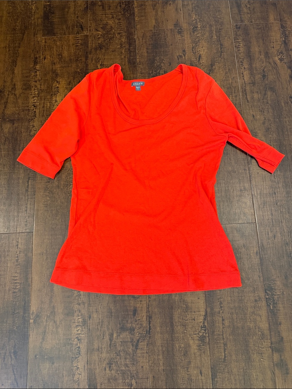Lilla P Women's Scoop Neck Short Sleeve Top in Bright Red-Orange